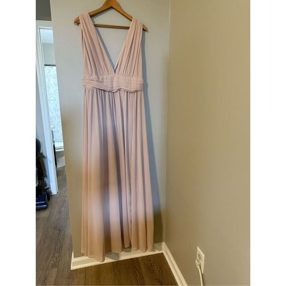 Lulus XL Plunge Neck Flowy Maxi Dress Blush Pink High Slit Romantic Ethereal - Picture 9 of 15